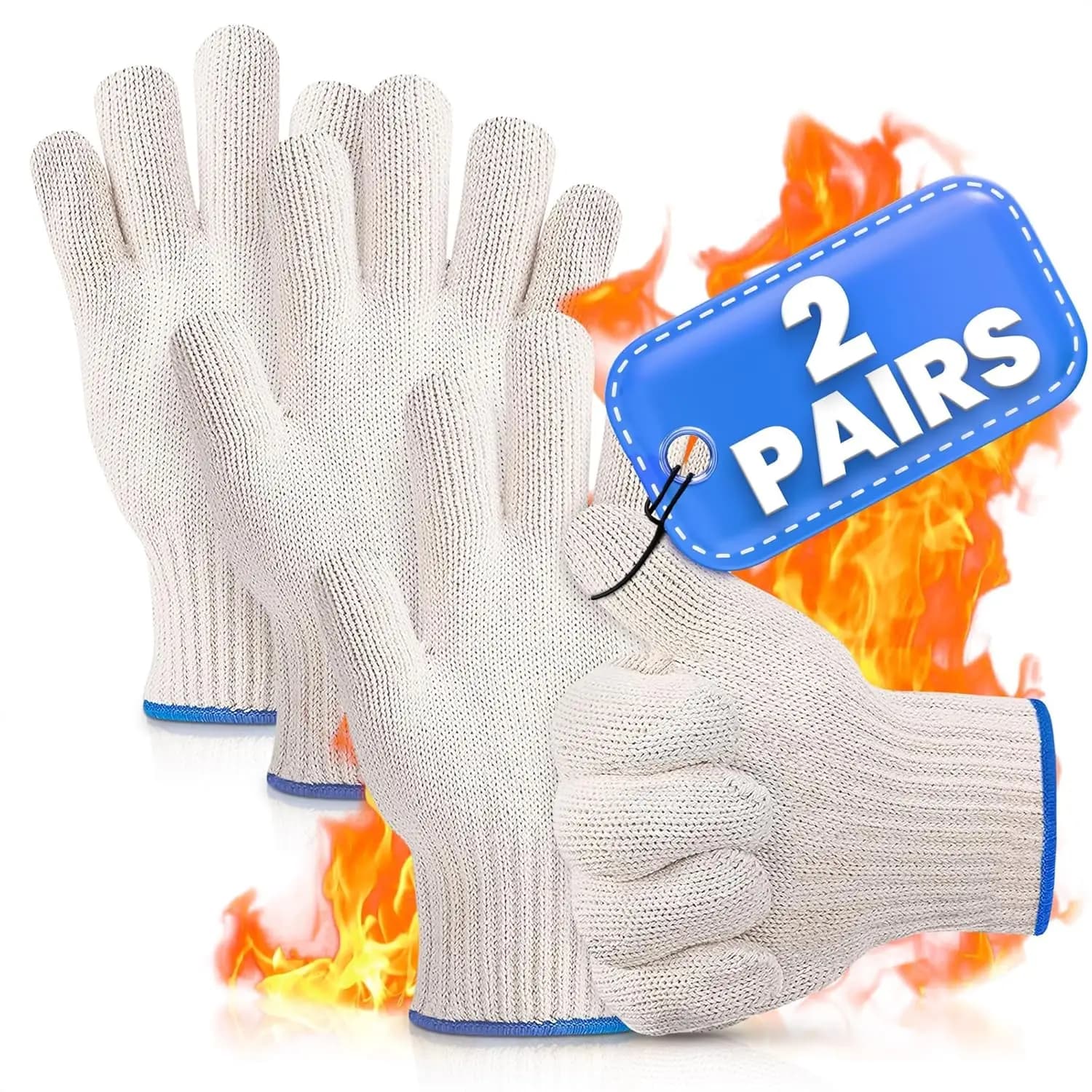 2 paia di guanti resistenti al calore per grigliare - Guanti da forno in aramide resistenti con protezione completa per le mani