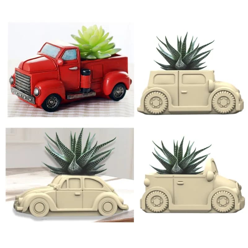 3D Car succulente pianta vaso di fiori resina stampo in silicone simpatico cartone animato scatola di immagazzinaggio auto candela tazza cemento gesso stampo in silicone