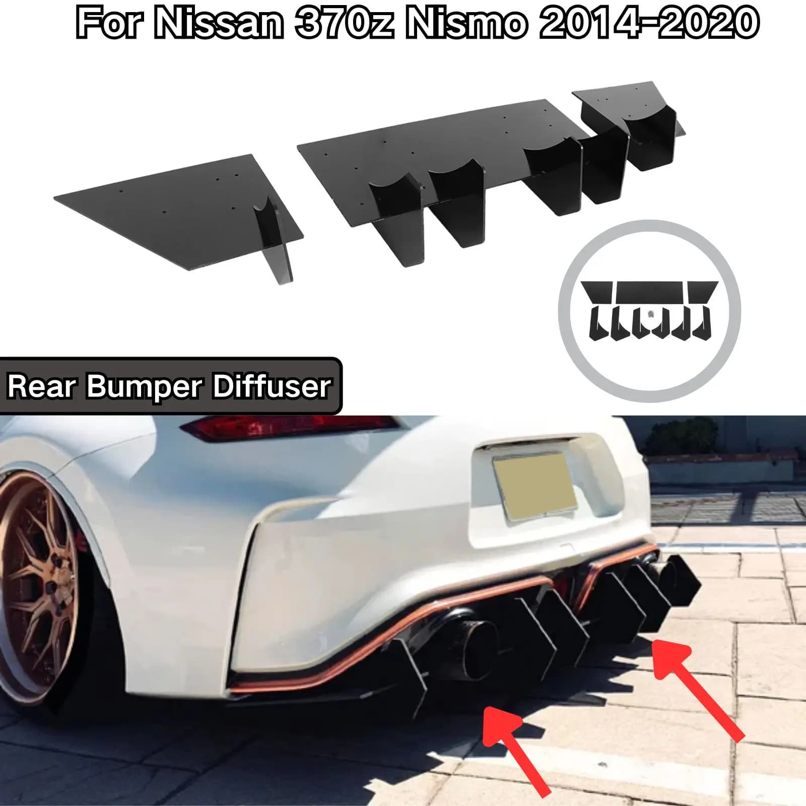 For Nissan 370Z Nismo 2014-2019 2020 Rear Bumper Diffuser Car Accessories ABS Plastic Glossy Black Body Kits Rear Diffuser