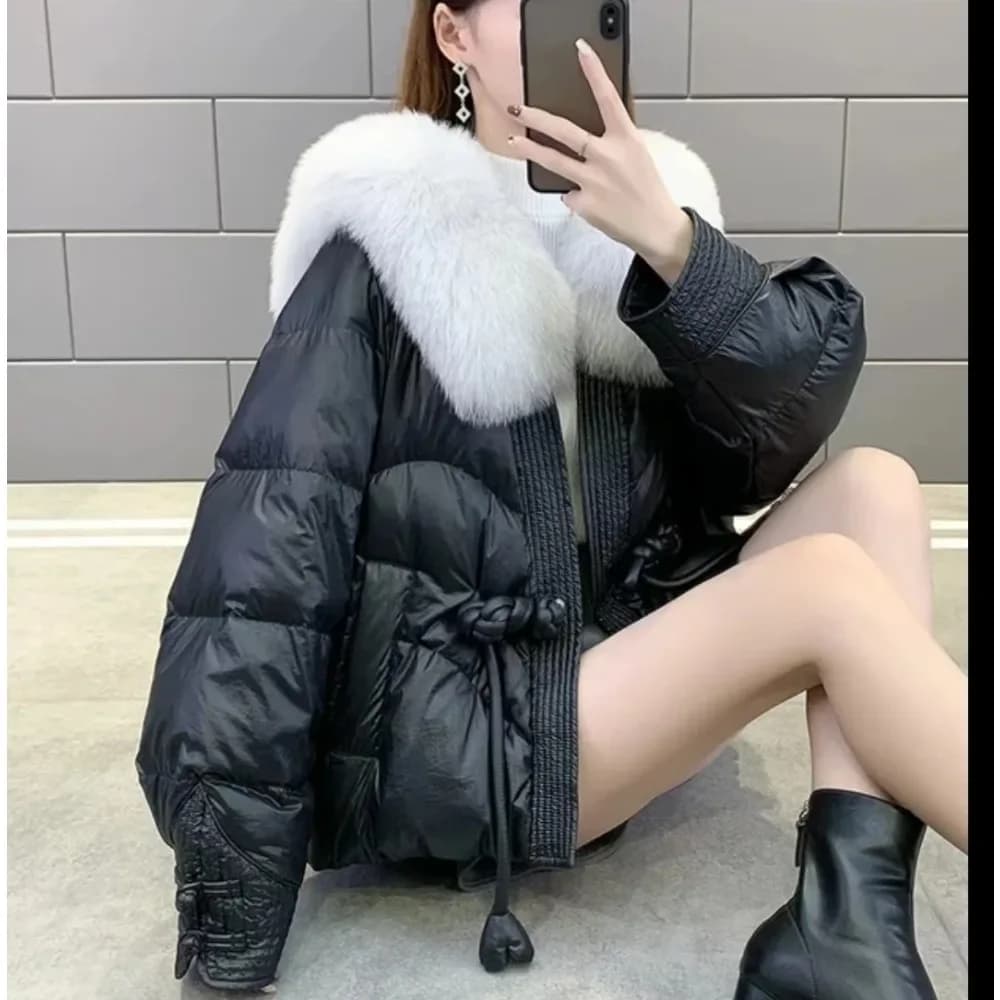 Women's Chinese Style Women's Parka Large Collar Genuine Natural Fox Fur Warm Coat Parka New Fashion Thick Snow Windproof Parka