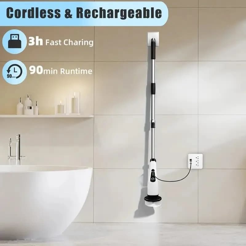 Electric Bathroom Cleaning Brush 9-in-1 Wireless Household Rotation Cleaning Brush for Bathroom Kitchen Toilet Cleaning Scrubber