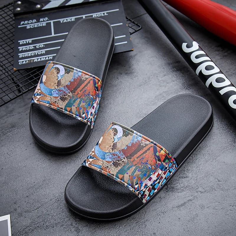 Casual wind Slippers for couples with oil painting, non-slip summer beach shoes with soft sole, walking sandals for men and women