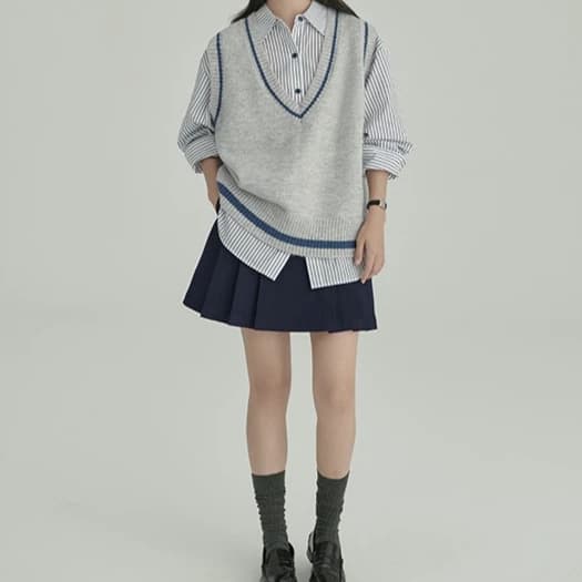 Shirt CP College Girl Retro Versatile V-Neck Striped Knit Vest Jacket for Women