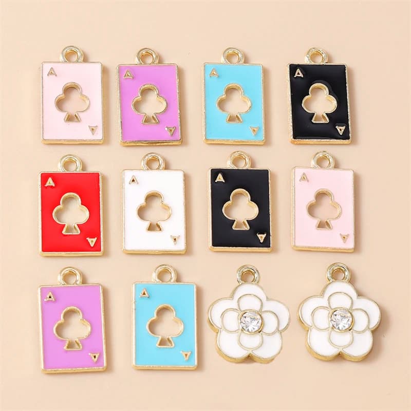 20pcs 11x18mm Cute Enamel Poker Cards Charms Pendants for Making Drop Earrings Necklaces Bracelet DIY Crafts Jewelry Accessories