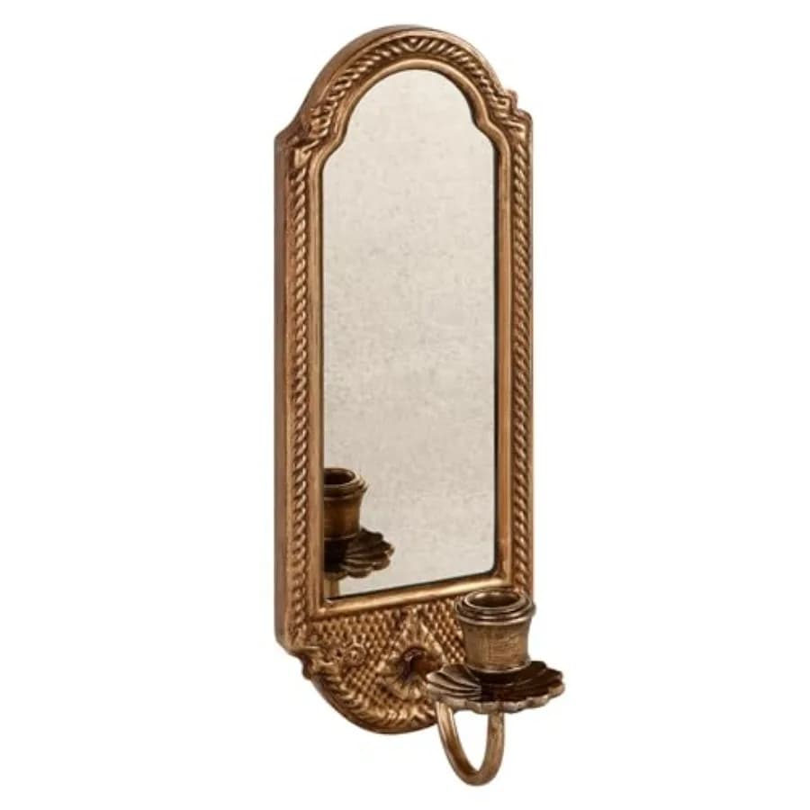 Applique da Parete Vintage con Specchio - Base Floreale e Texture Intrecciata 3D per Bagno, Sala da Pranzo, Ingresso