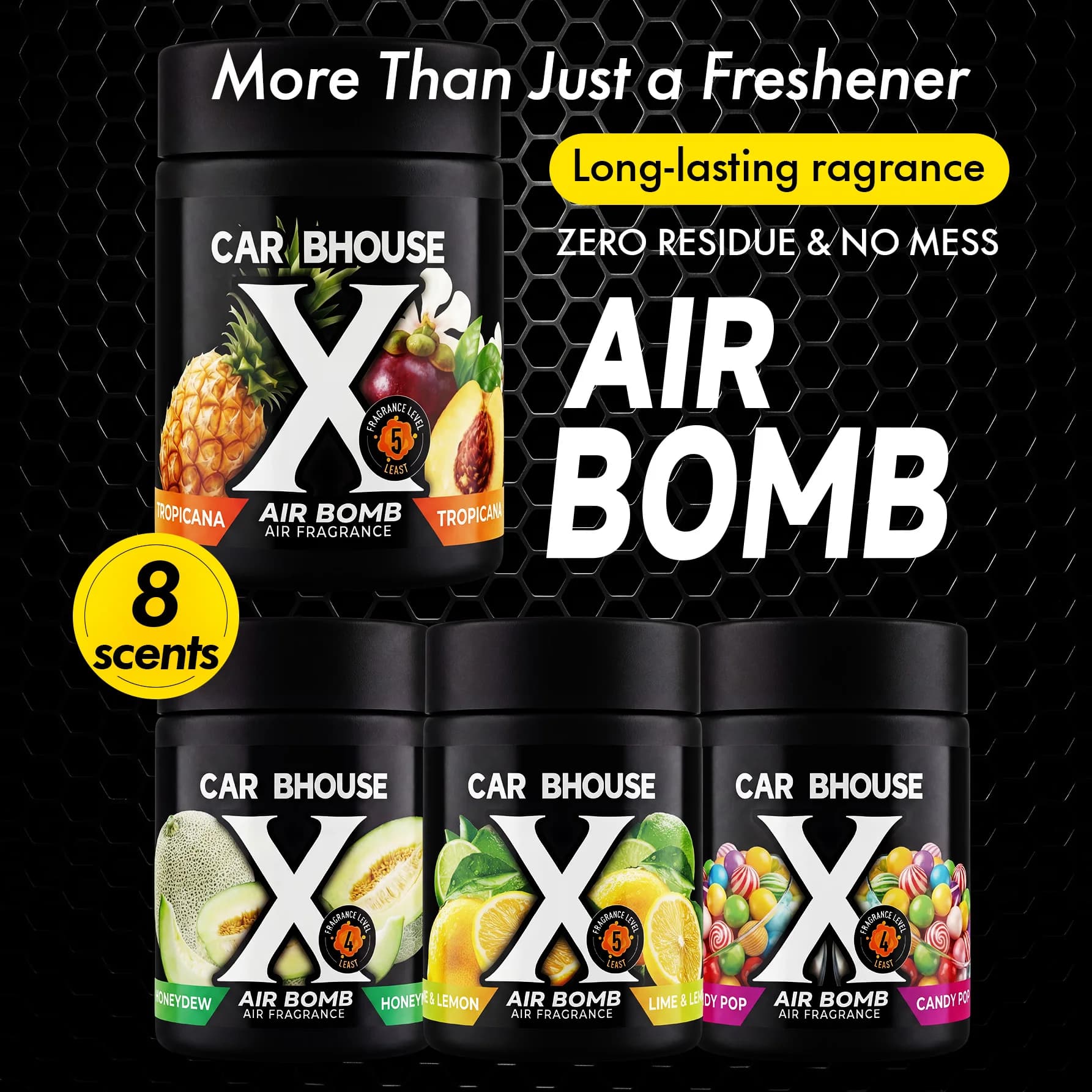 Car Deodorant: Diffuser in Solid Cotton Fiber — Portable and Refreshing. Long lasting tropical fruit fragrance.