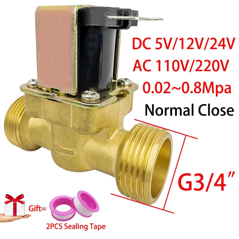 G3/4 "AC 110/220V DC 5/12/24V Elettrovalvola in ottone normalmente chiusa per il controllo dell'acqua Valvole dell'acqua a commutazione magnetica