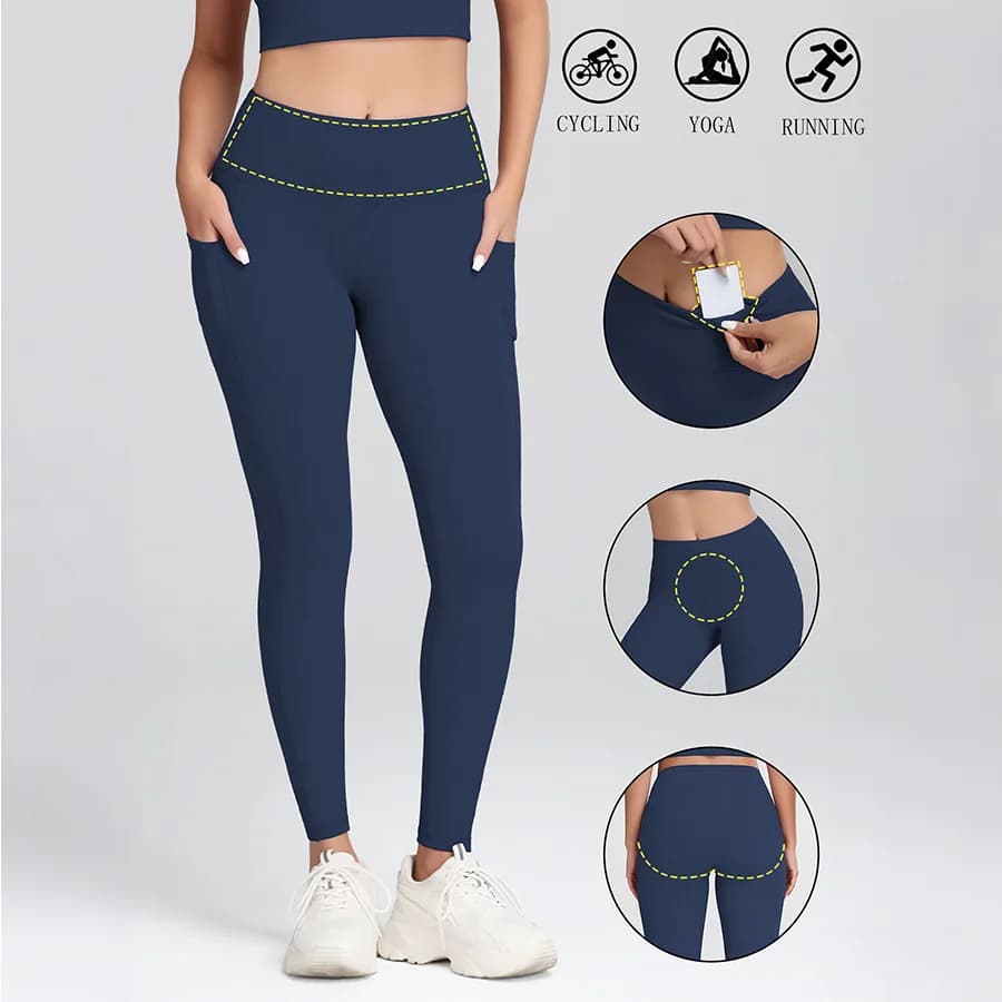 Leggings da donna con 3 tasche, pantaloni sportivi slim fit per ciclismo, leggings fitness elasticizzati con controllo pancia, abbigliamento sportivo da esterno