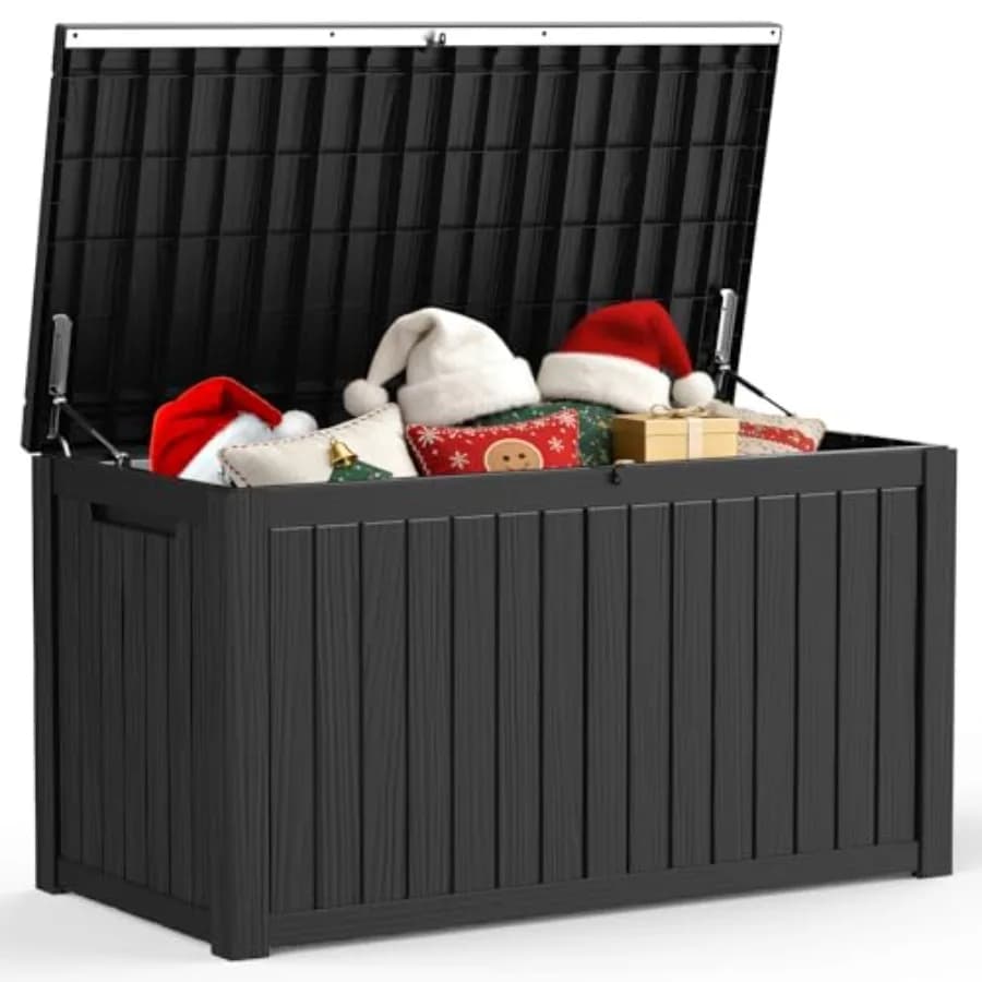 200 Gallon waterproof outdoor container with handles and lockable cover, resin, with hydraulic rods.