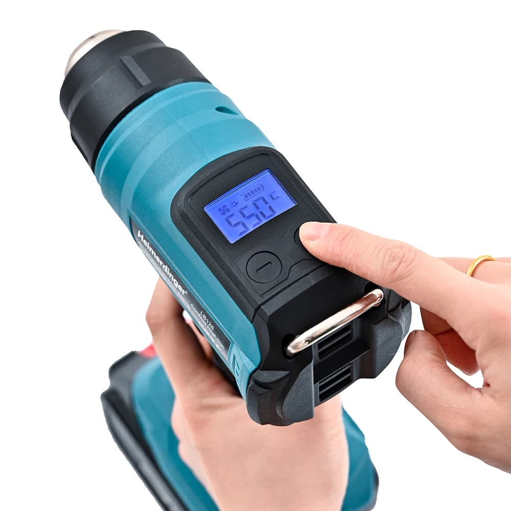 Pistola termica a batteria 18V Strumento di avvolgimento termoretraibile Pistola ad aria calda Essiccatore ad aria Ventilatore termico per saldatura con display a LED, senza batteria