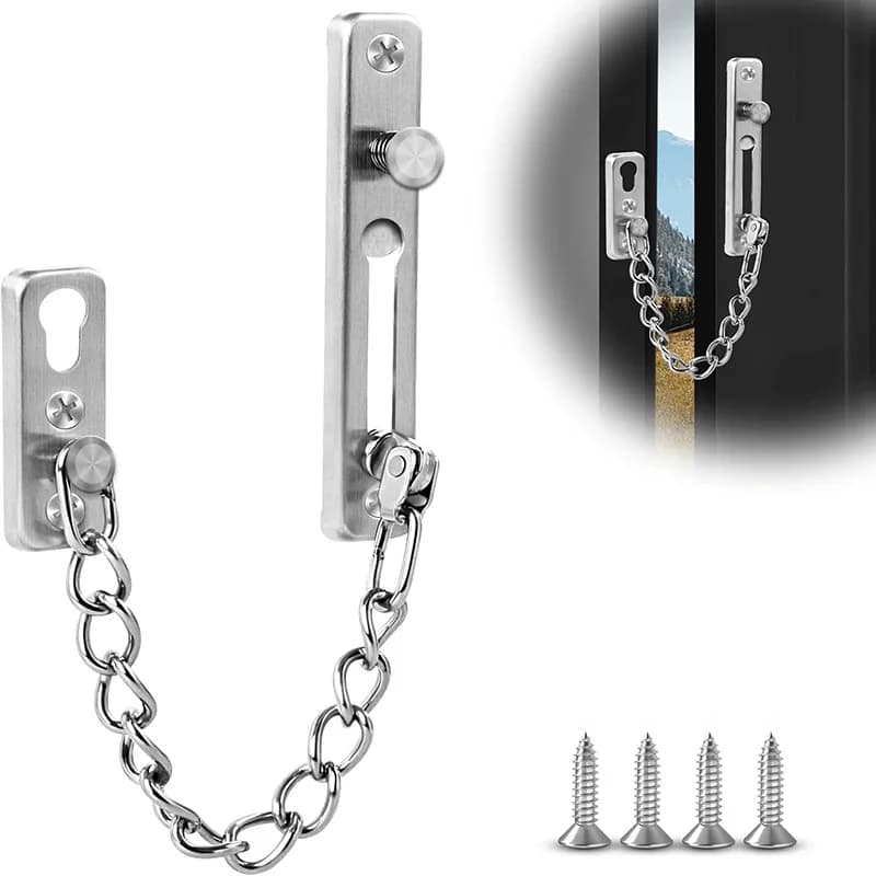 Stainless Steel Door Chain Lock Door Chain with Spring Security Lock for Home Hotel Door Guard Latch Lock Security Chain Guard
