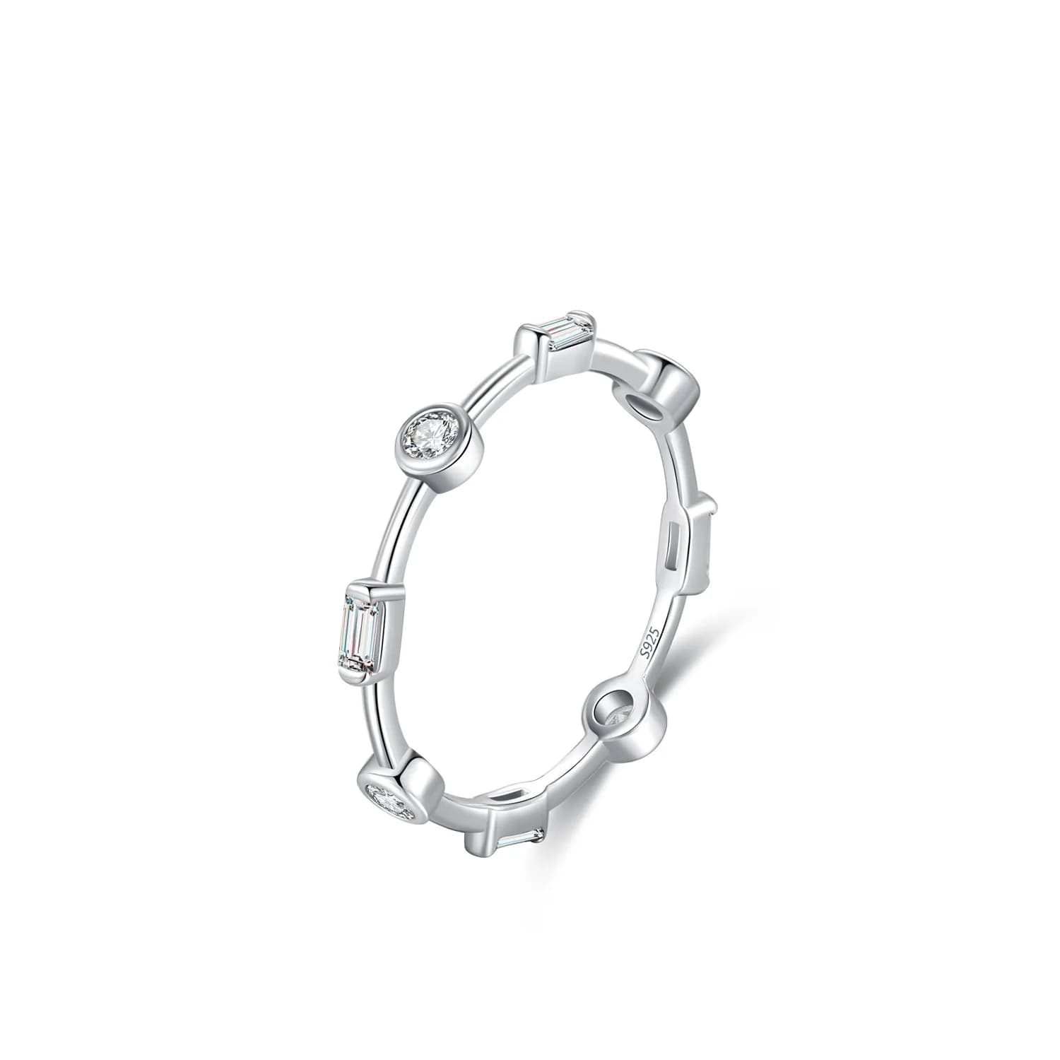 Anello da dito con geometria in argento sterling 925 AAA CZ impilato europeo per gioielli da regalo di nozze per feste di compleanno da donna