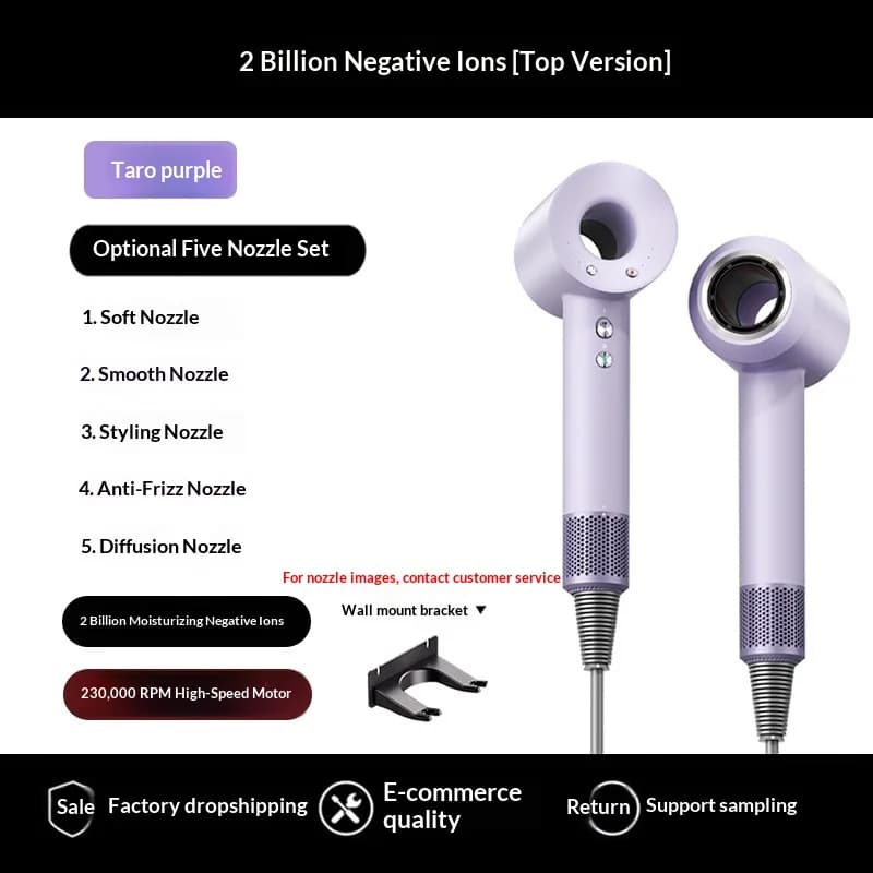 Professional Hair Dryer 5 in 1 Without Pale, Hot Air and Cold, Negative Ions, High Speed Drying, Light for Home Use and Travel