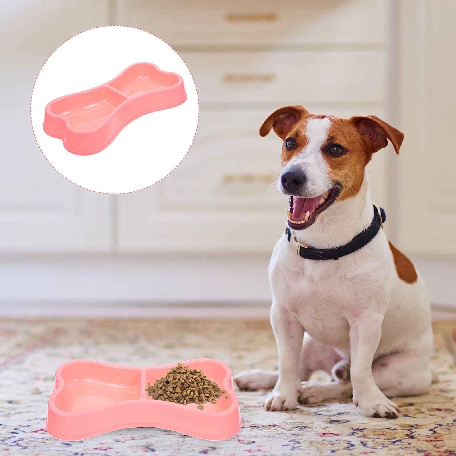 Ciotola a Forma di Osso per Cibo e Acqua per Cani e Gatti, Rosso Rosa, Anti-Rovesciamento, Antiscivolo, Facile da Pulire, per Piccoli Animali