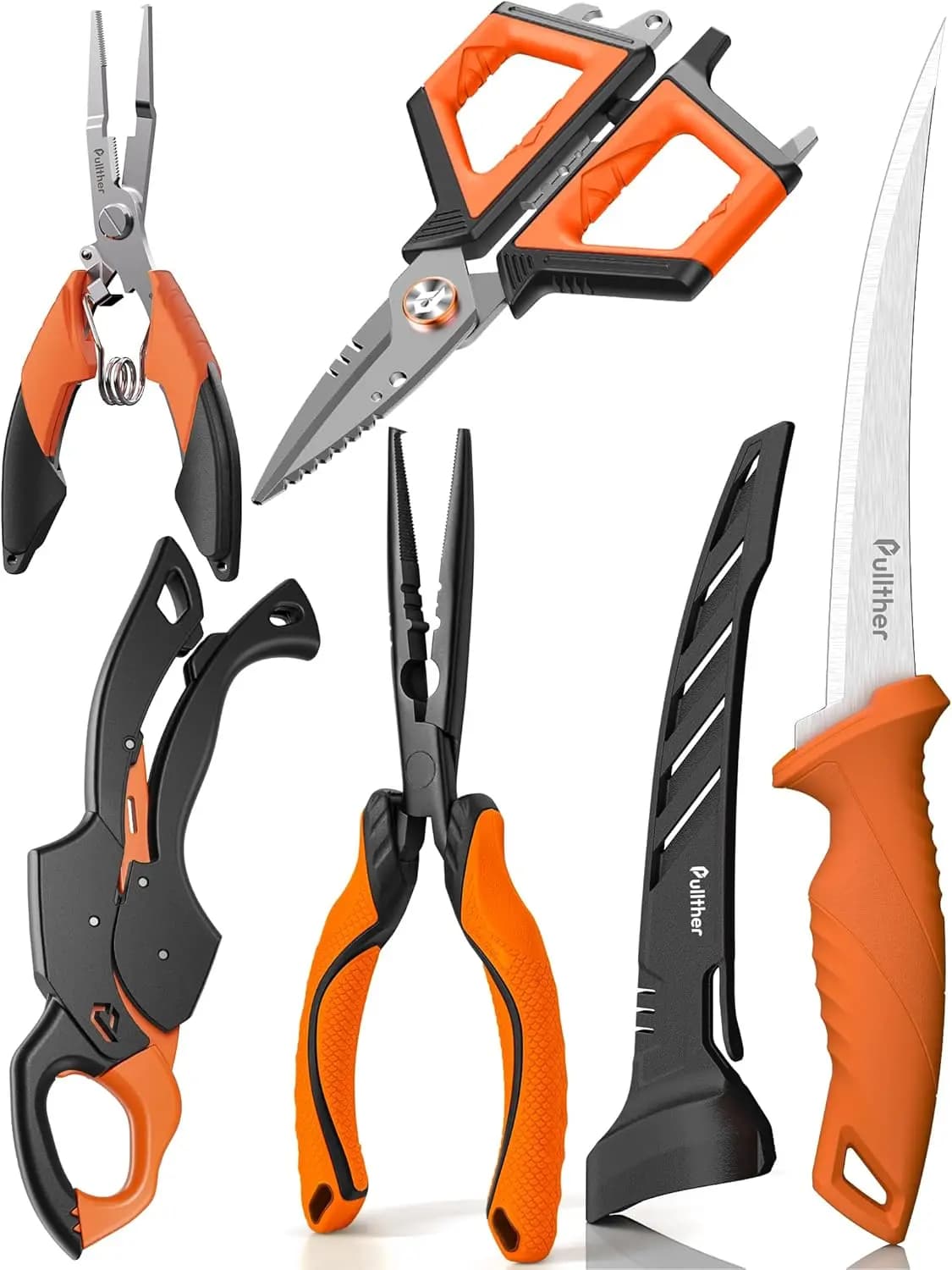 Kit di Attrezzi da Pesca 5 Pezzi con Coltello da Filettatura, Pinze, Forbici e Pinza Afferra Pesci per Pesca a Mosca e sul Ghiaccio