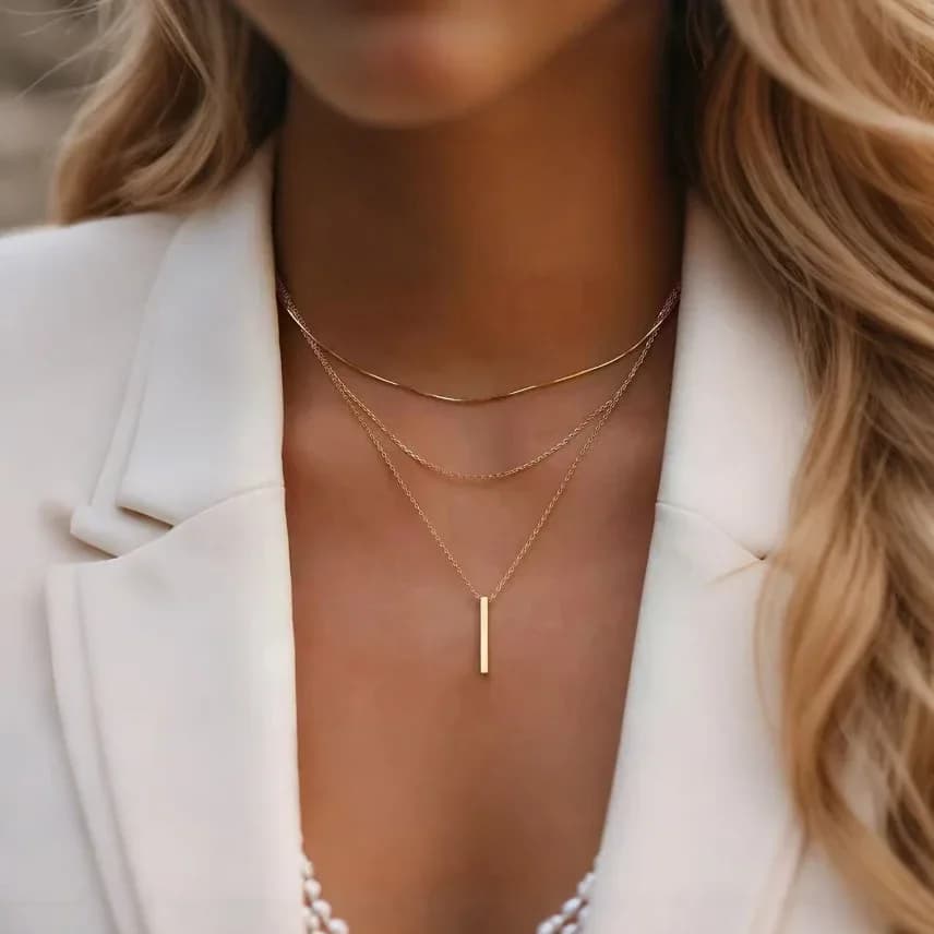 Women's Multi-layer Stackable Necklaces with Small Bar Pendants Clavicle Chains