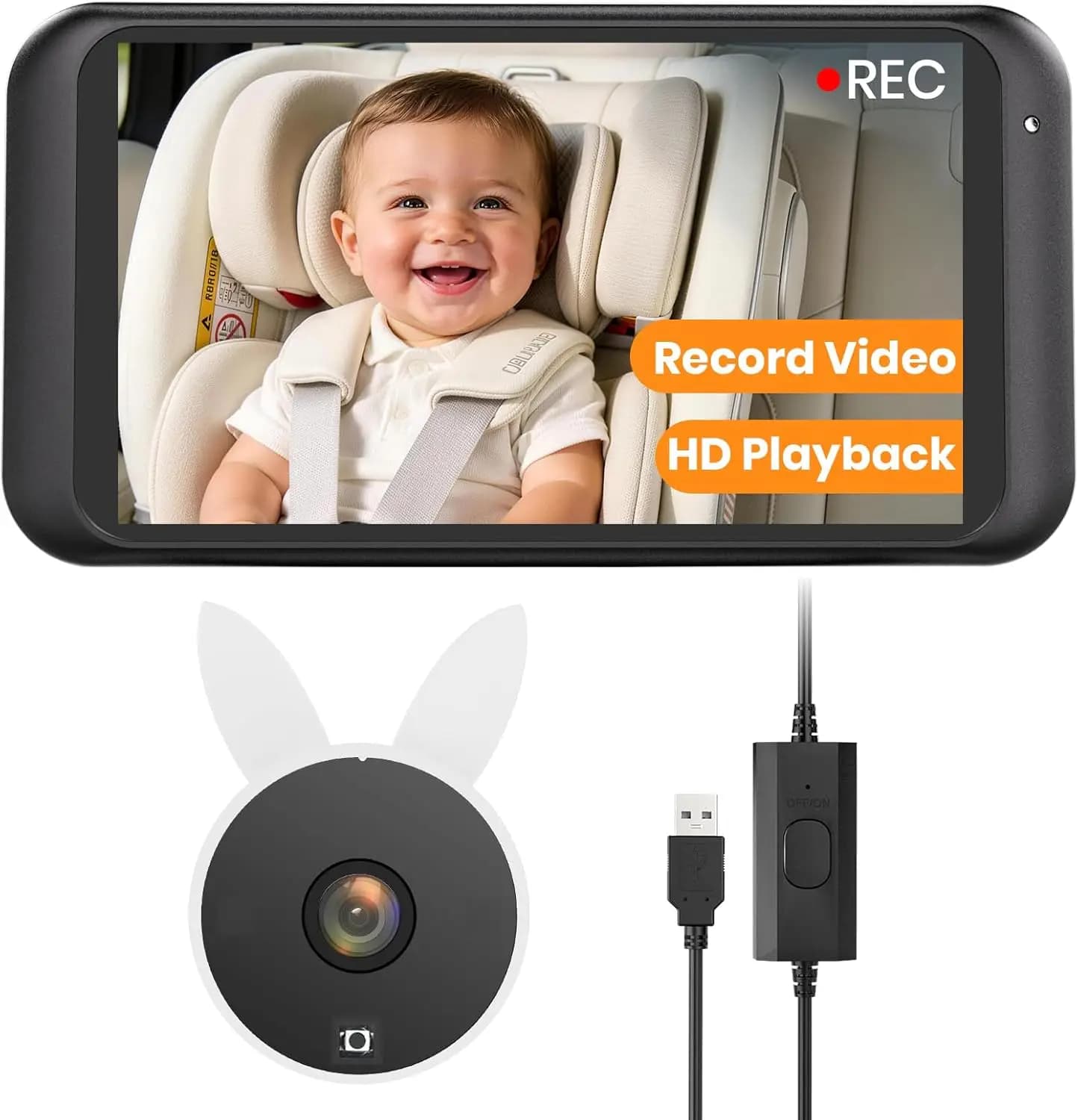 Monitor per Auto per Bambini da 4,5 Pollici 1080P HD con Registrazione Video, Visione Notturna IR, USB Plug & Play per Seggiolino Auto