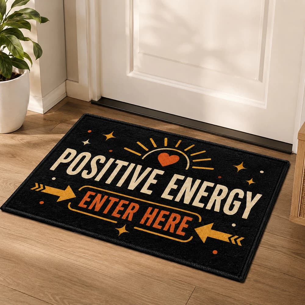 Custom Doormat Personalized Welcome Mat Positive Energy Retro Boho Quote Non Slip Entrance Rug Front Door Home Decor 50x70cm