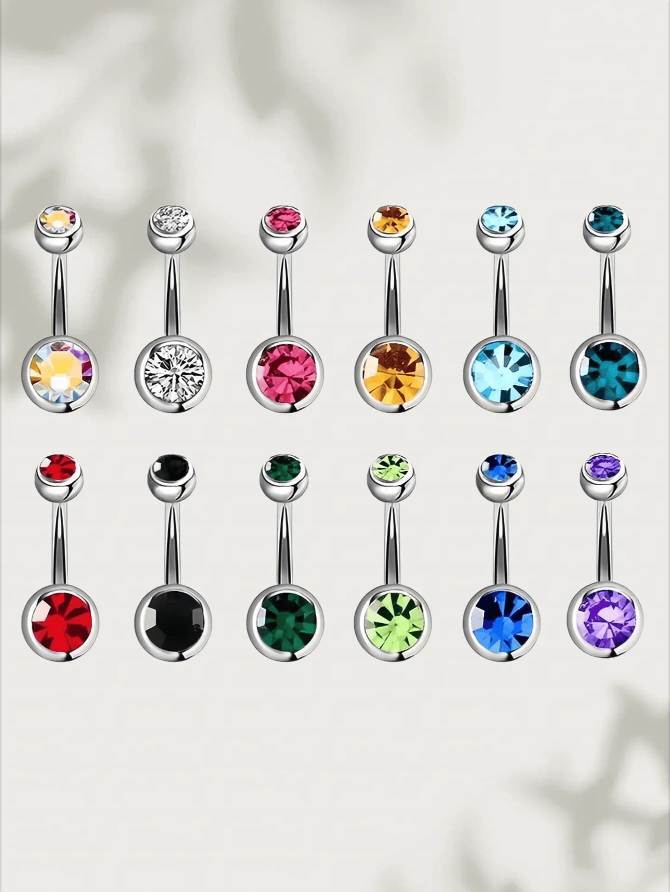 Set di 36 Piercing per Ombelico in Acciaio Inossidabile con Gemme Sfaccettate Assortite, Gioielli Minimalisti ed Eleganti per il Navel