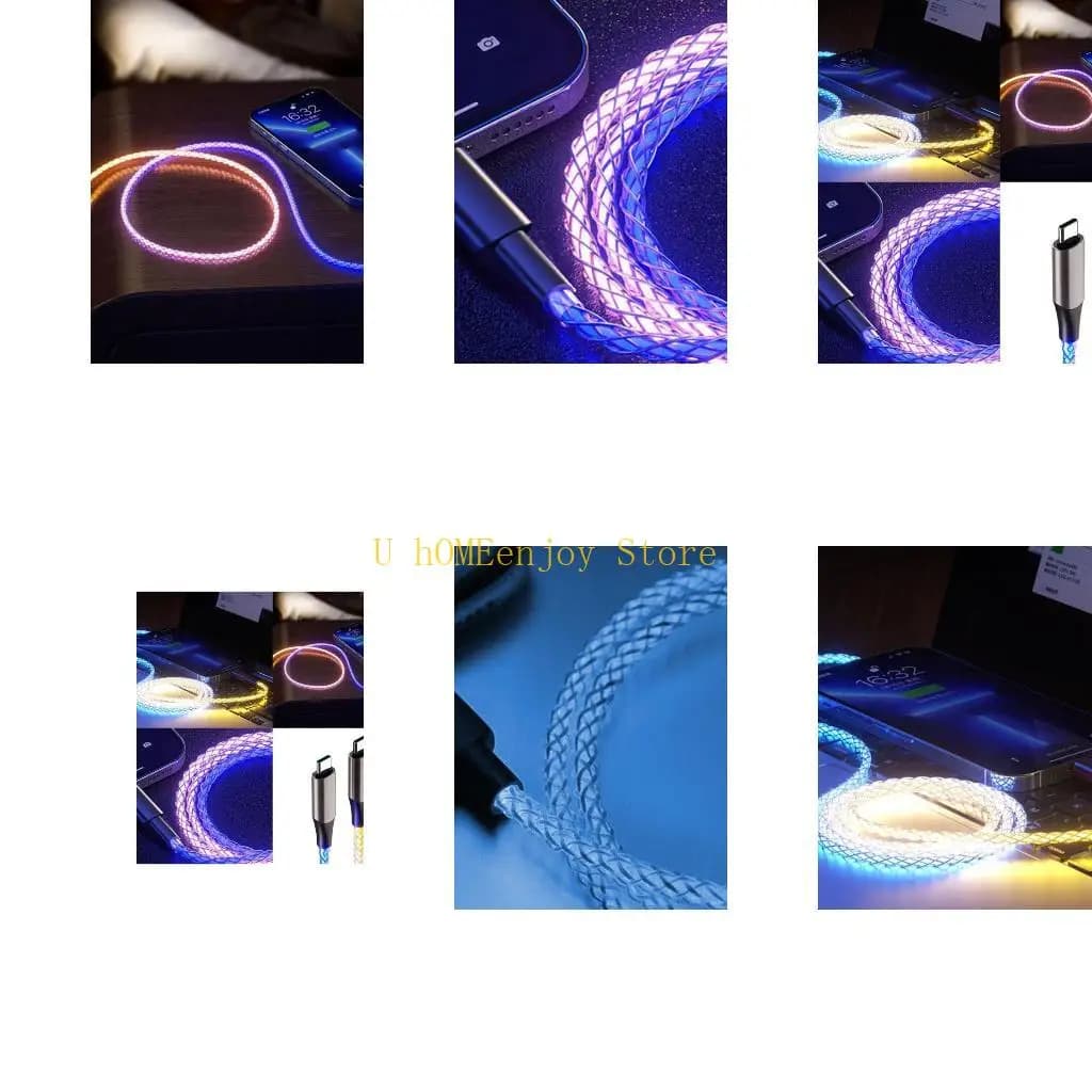 B0KF Aluminum Shell USB C to C Charging Cord With Soft Glowing LED Lights 60W Fast Charging for Smartphones Tablets