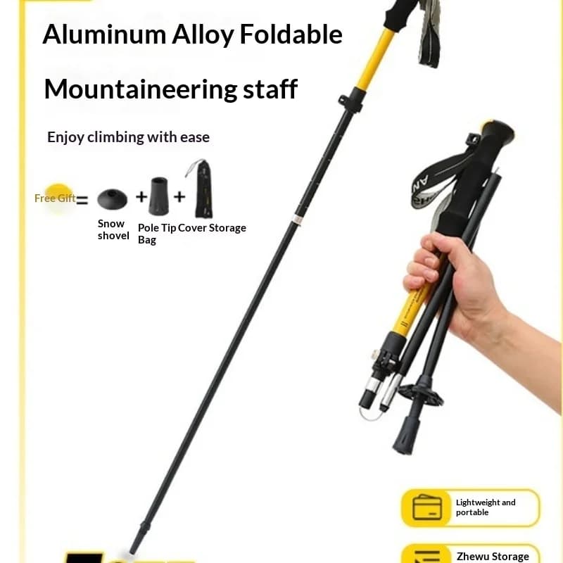 Ultralight Trekking Stick in Foldable Carbon Fiber, Adjustable Telescopic, Anti-shock, with Non-slip Grip and Rubber Toe