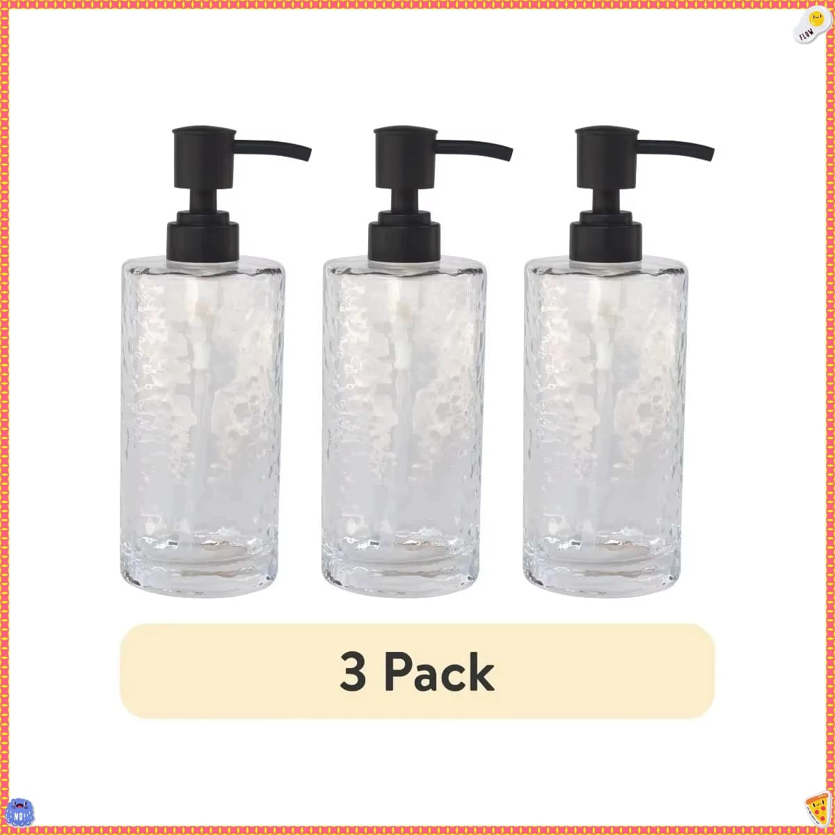 (Confezione da 3) Pompa per dispenser di sapone in vetro martellato, portasapone liquido ricaricabile per lavello della cucina e arredamento per il bagno