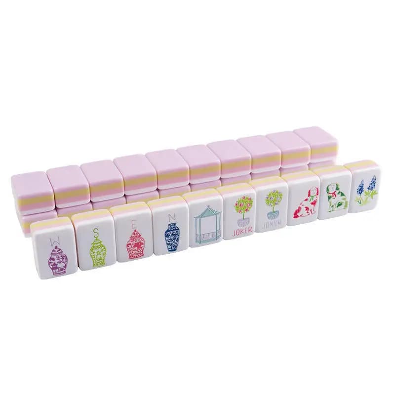 Set di Mahjong Americano con Tessere in Acrilico Rosa Chiaro e Numeri in Inglese per Giocare a Casa