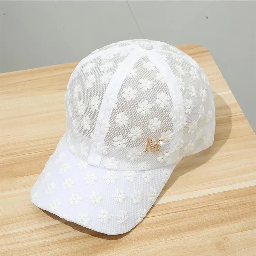 Breathable Fashion Girls Hip Hop Women Outdoor Lace Visors Cap Mesh Hat Flower Baseball Cap