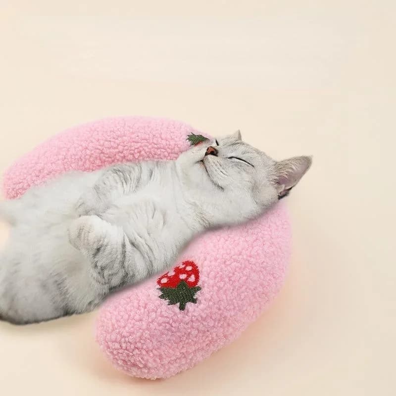 Cuscino Morbido e Confortevole per Gatti a Forma di U, Imbottito in Cotone Perlato, Supporto per la Colonna Cervicale, Letto per Cani e Gatti