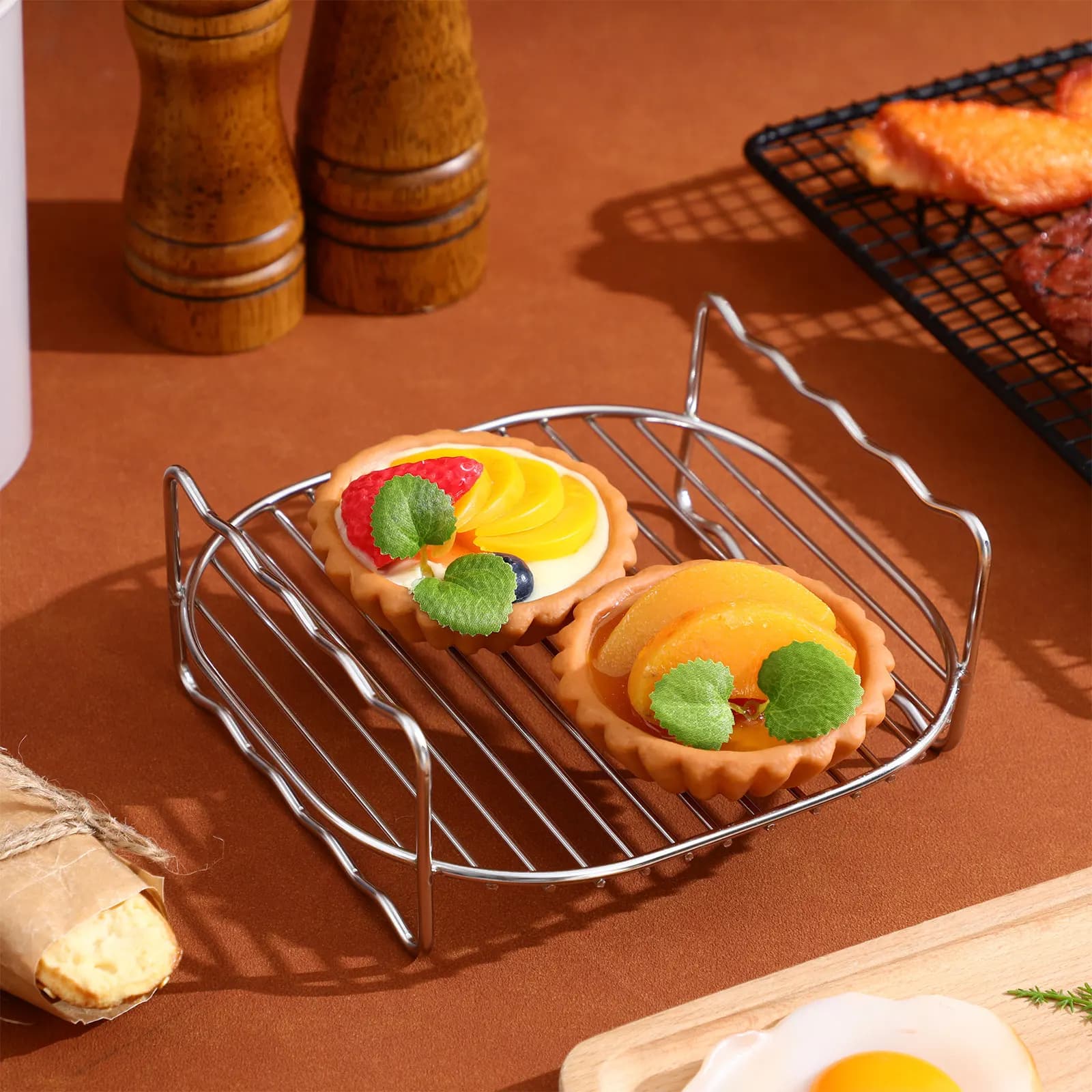 1Set Square Stainless Steel Bbq Rack Air Fryer Cooking Steaming Cooling Rack Multi-Purpose Kitchen Grill Holder Replacement