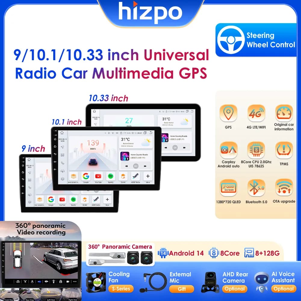 10.1 "Wireless Carplay Android Auto universale autoradio lettore multimediale per VW Nissan Toyota Volkswagen Hyundai KIA GPS BT RDS