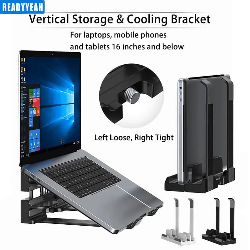 Supporto verticale per laptop per riporre e raffreddamento Supporto per laptop, telefoni cellulari e tablet da 16 pollici e accessori per tablet inferiori