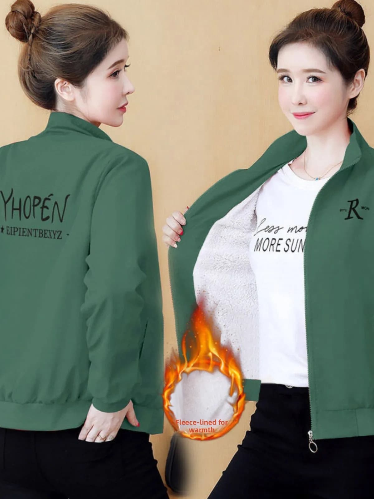 Fleece Lined Short Jacket Women's Spring Autumn New Korean Version Stand Collar Casual Loose Coat Windbreaker Trendy