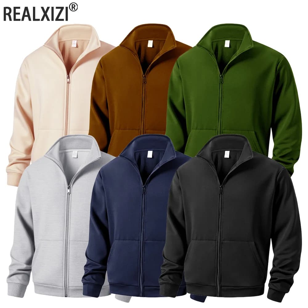 Men's Casual Zipper Jacket Coats Solid Color Autumn Hoodie Coat Outdoor Sports Long Sleeve Warm Cardigan Baseball Streetwear