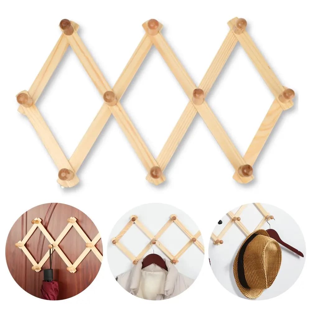 Key Holder Storage Fold Shelf Bathroom Rack Fixed On Wall Natural Wood Hat Closet Hook Clothes Hanger Coat Hooks