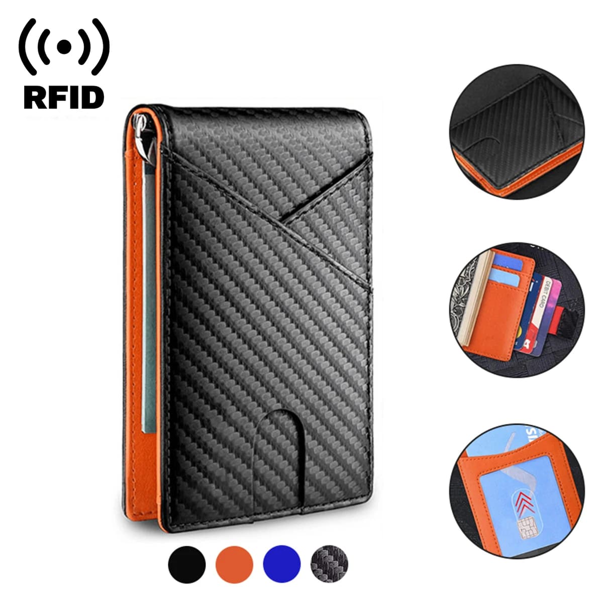 Portafogli da uomo Rfid in fibra di carbonio Porta soldi Porta carte sottile da uomo Portafoglio da uomo di lusso piccolo portamonete corto Bi-fold Vallet
