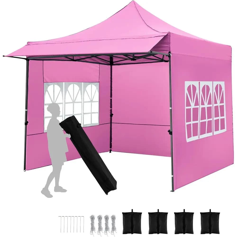 Tenda a T da Esterno 10x10 con 3 Pareti Laterali, Tettuccio, Borsa con Ruote, Sacchi di Sabbia, Picchetti e Corde per Campeggio in Spiaggia ed Eventi (Pin