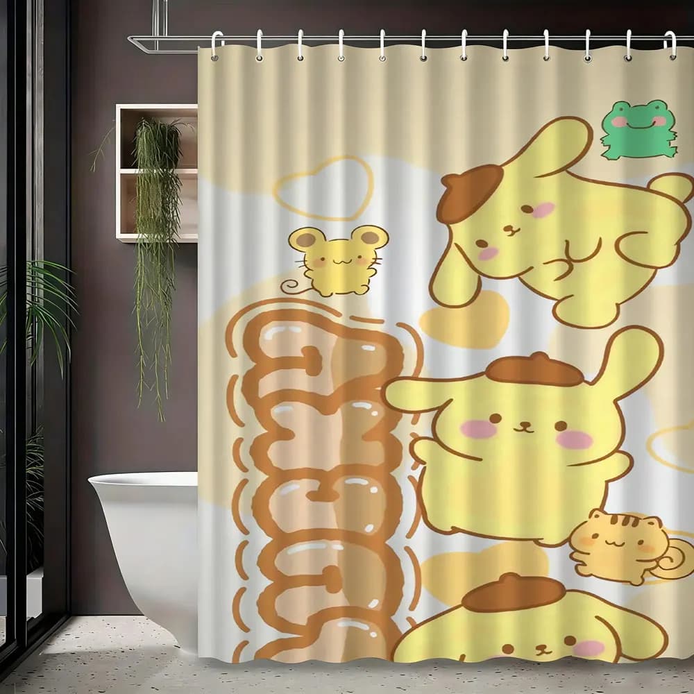Pompompurin Cute Cartoon Print Shower Curtain Waterproof Polyester Fabric Bathroom Curtain with Hooks Easy Install for Bathroom