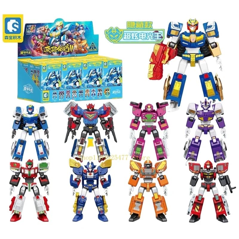 New SEMBO METAL CARDBOT Building Block Xuan Blue Lightning Transforming Robot Assembly Movable Model Toy Birthday Children'sGift
