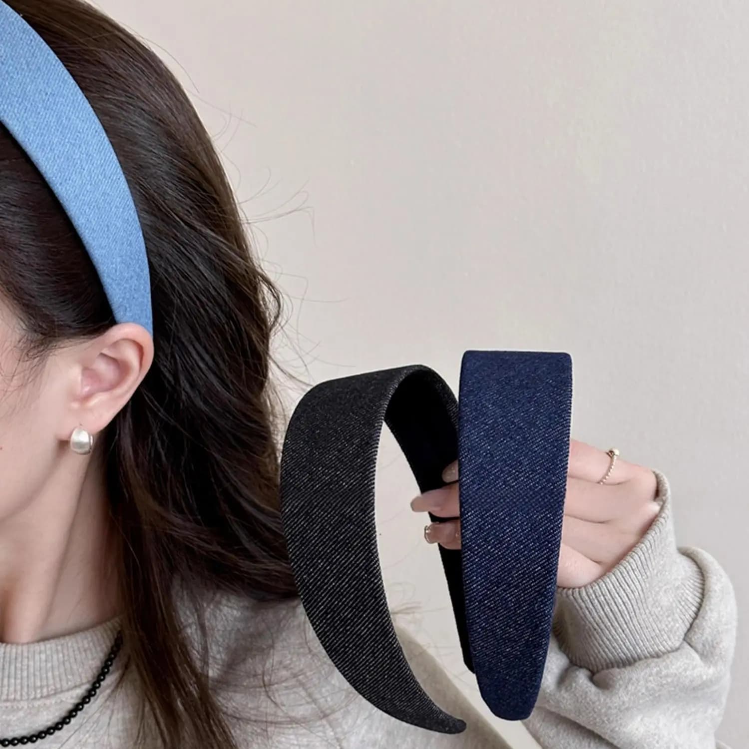 Denim hair band with wide edge in solid color for woman Hair circle with temperament Hair accessories for fashionable girls