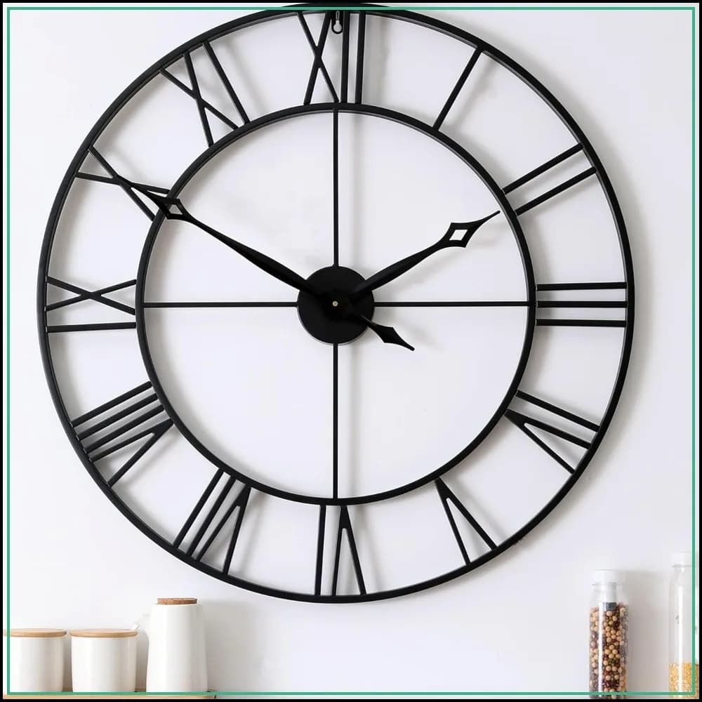 30 Inch Large Wall Clock Modern, Oversized Roman Numeral Decorative Black Metal Wall Clock for Living Room Decor