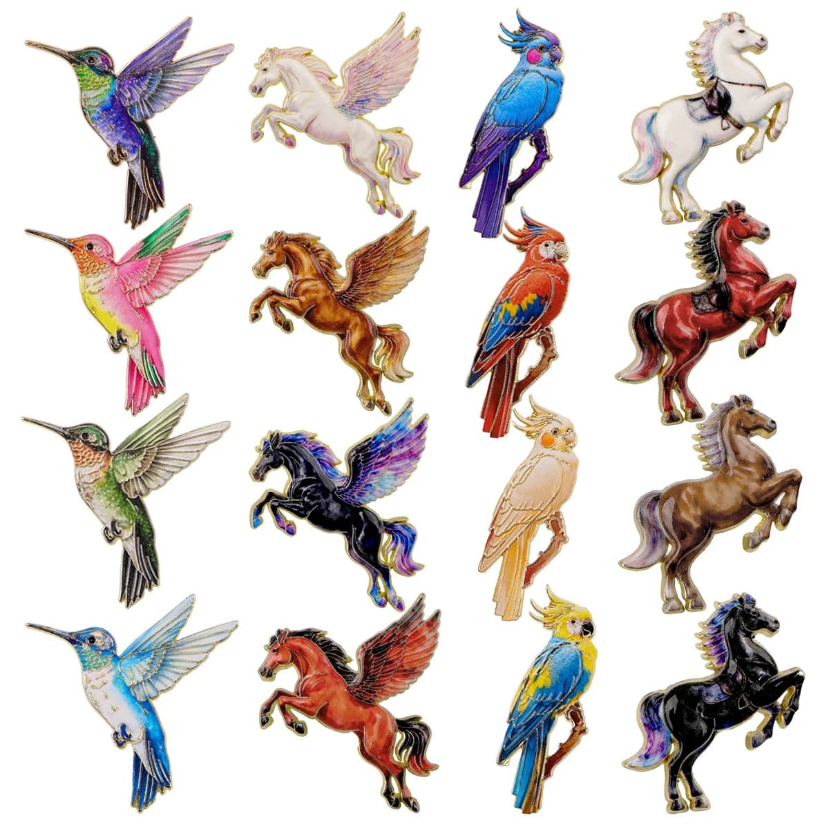Mix 4pcs/set Colorful Birds and Horses Enamel Pin Brooches For Lapel Pins Badge on Backpack Accessories Fashion Jewelry Gifts