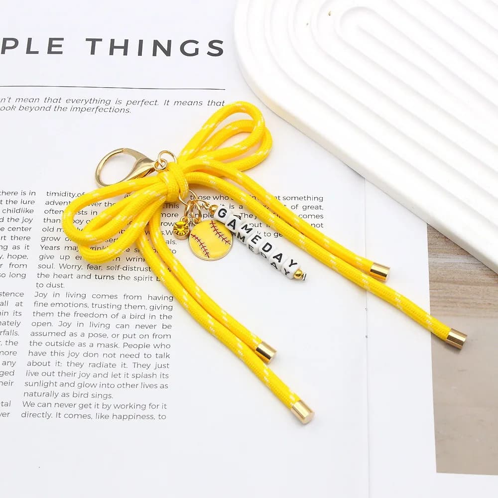 Stylish Baseball Rugby Soccer Bag Charm Volleyball Bow Shape Handbag Charm Layered Chain Nylon Rope Purse Charm Gym Gear