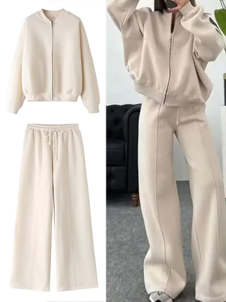 HH Giacca bomber Set di pantaloni per donna Cappotto casual con cerniera a maniche lunghe Felpa vintage solida Abiti Autunno Donna Streetwear