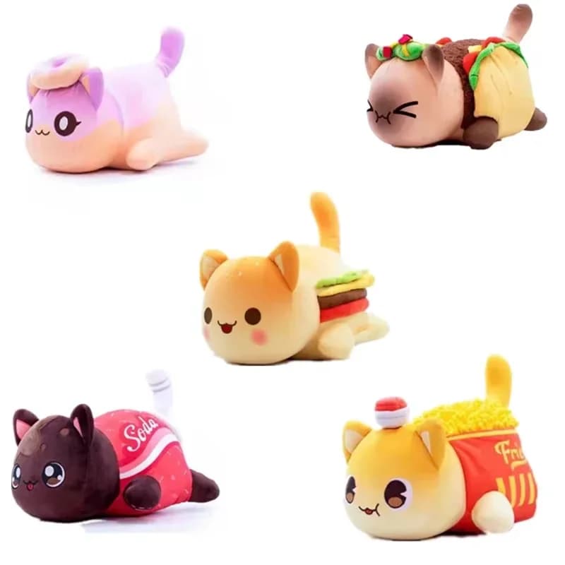 Aphmau Peluche Meemeows Cibo Gatto Peluche Giocattolo Carino Cola Patatine Fritte Ciambella Gatto Peluche Bambole di pezza Cuscino per dormire Regalo di Natale