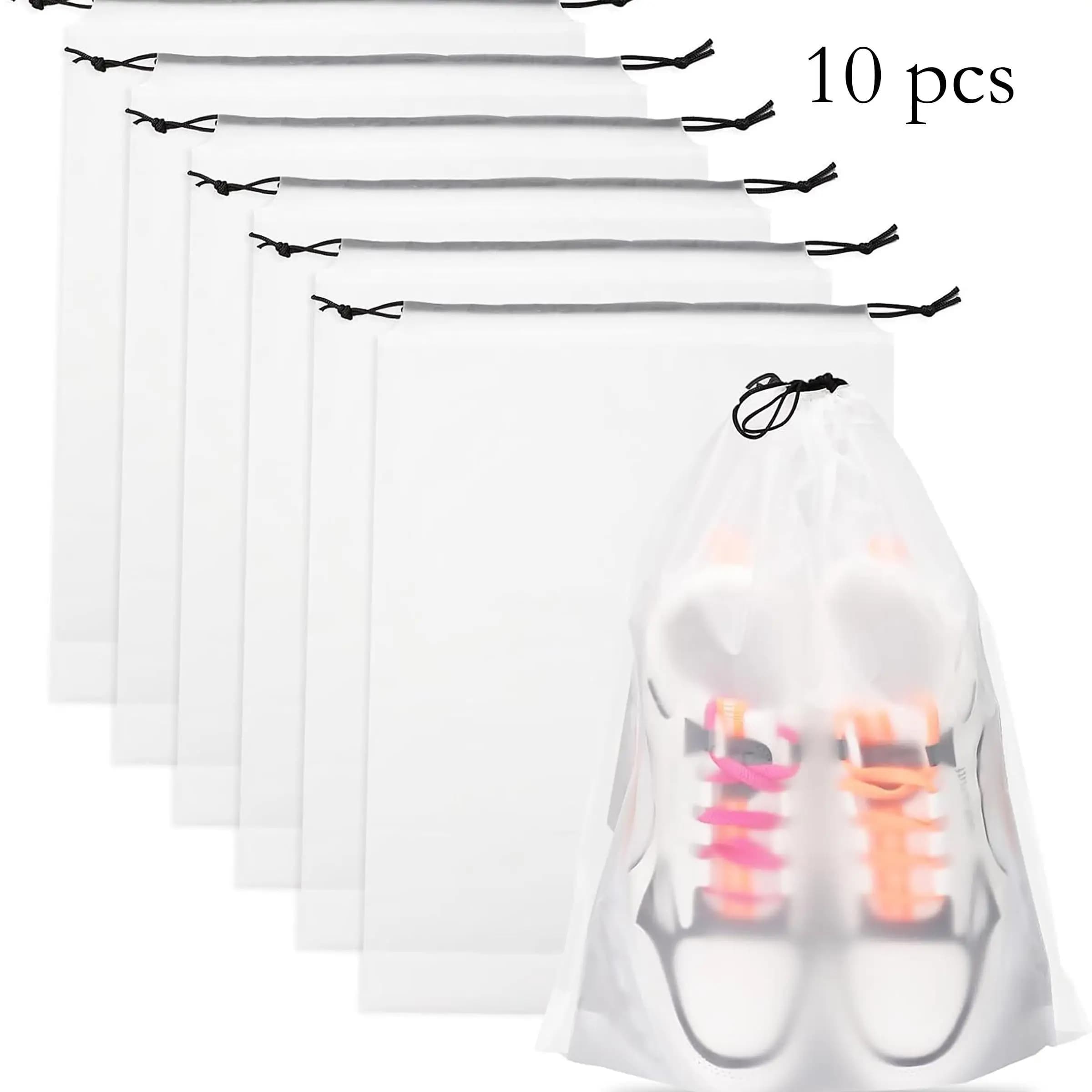 Confezione da 10 sacchetti per scarpe da viaggio – Trasparenti, impermeabili, porta scarpe portatili per l'organizzazione (15,7" x 11,8") – Accessori essenziali da viaggio