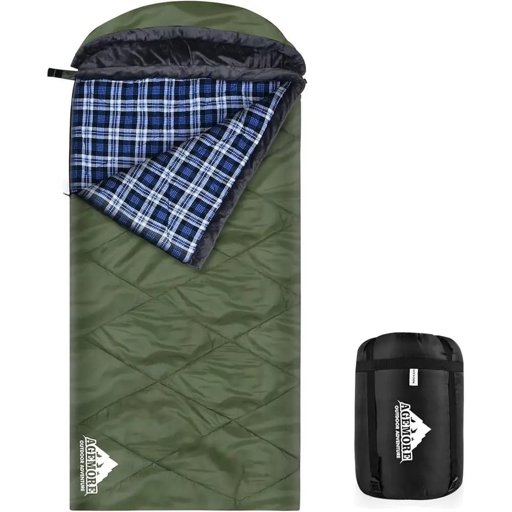 Sacco a pelo XL con fodera in cotone e cappuccio in pile, impermeabile per adulti, ideale per campeggio in climi freddi, escursioni e zaino in spalla per 3-4 stagioni