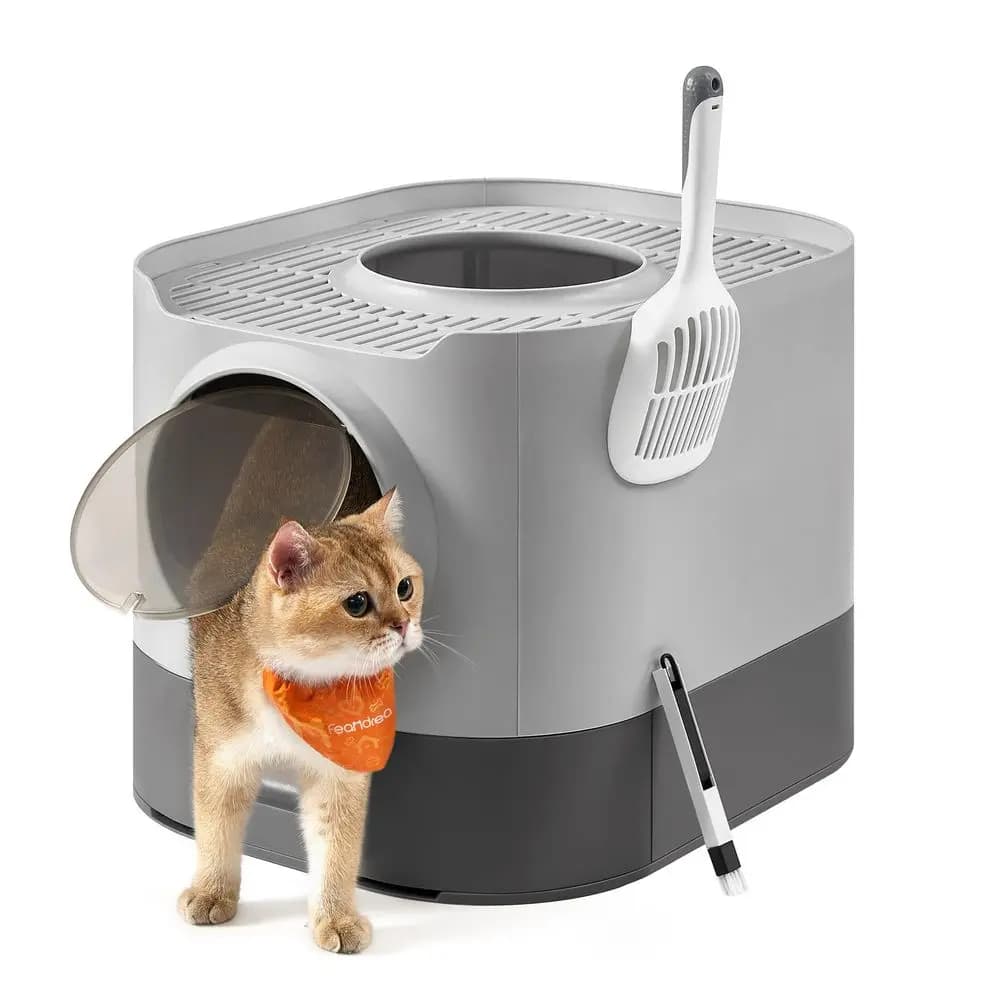 Lettiera per Gatti con Coperchio, Lettiera Chiusa XL con Vassoio Estraibile, Paletta, Spazzola, Anti-Tracciamento, per Gatti di Diverse Taglie, Do