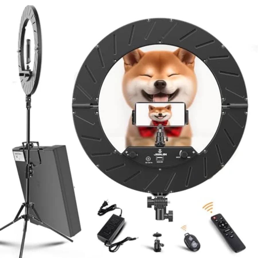 Kit Ring Light da 18 Pollici, Luce LED Dimmerabile 55W 6700K, Treppiede, Telecomando, Scatola per Fotocamera, Smartphone, YouTube, TikTok
