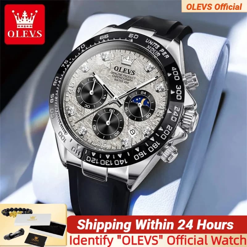 OLEVS 2875 Luxury Men's Quartz Watch Multifunction Chronograph Moon Phases Date Diamond dial Waterproof Quartz watch for men Trend